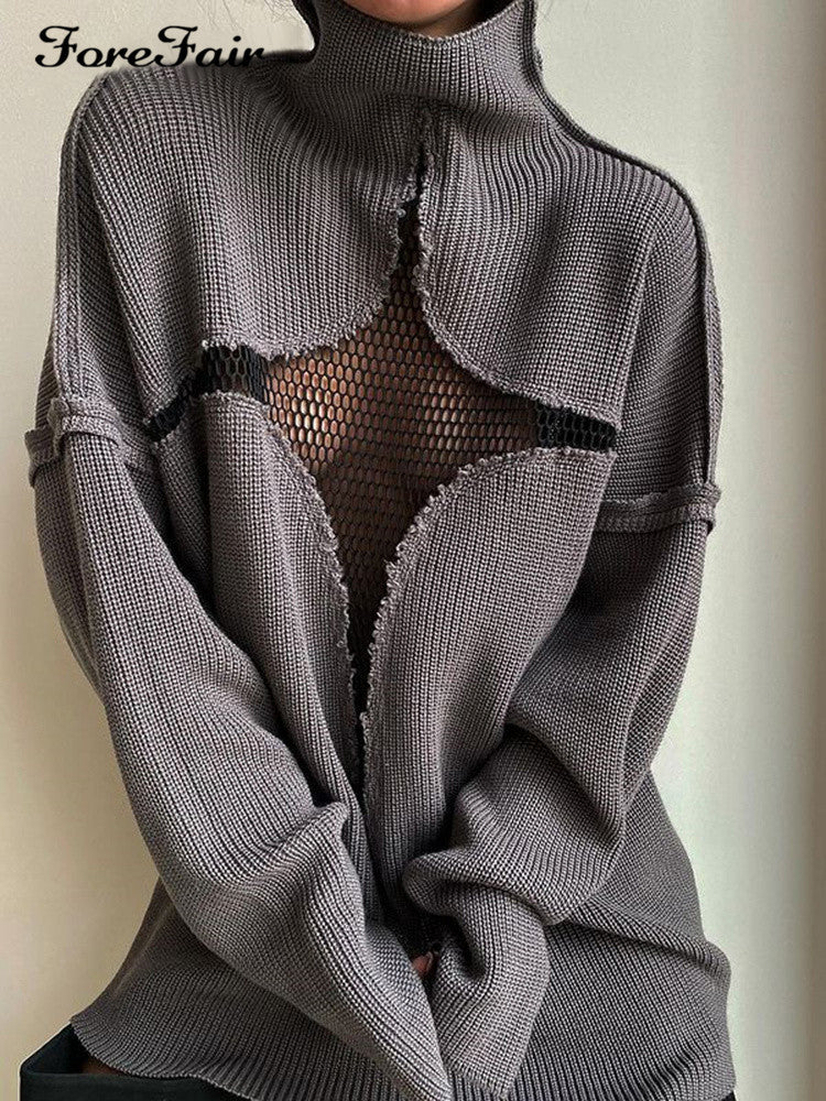 Women's Mesh Vacation Loose Knitted Pullover Personality Sweaters