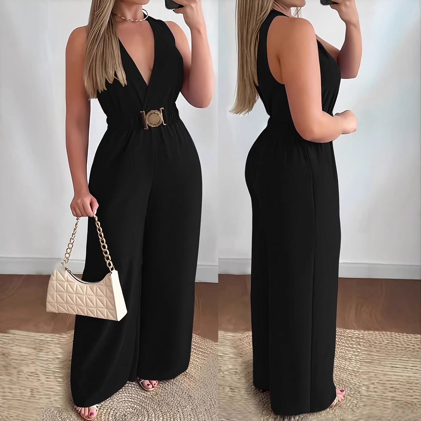 Sleeveless Sexy Wide Leg Slimming Fashion Jumpsuits