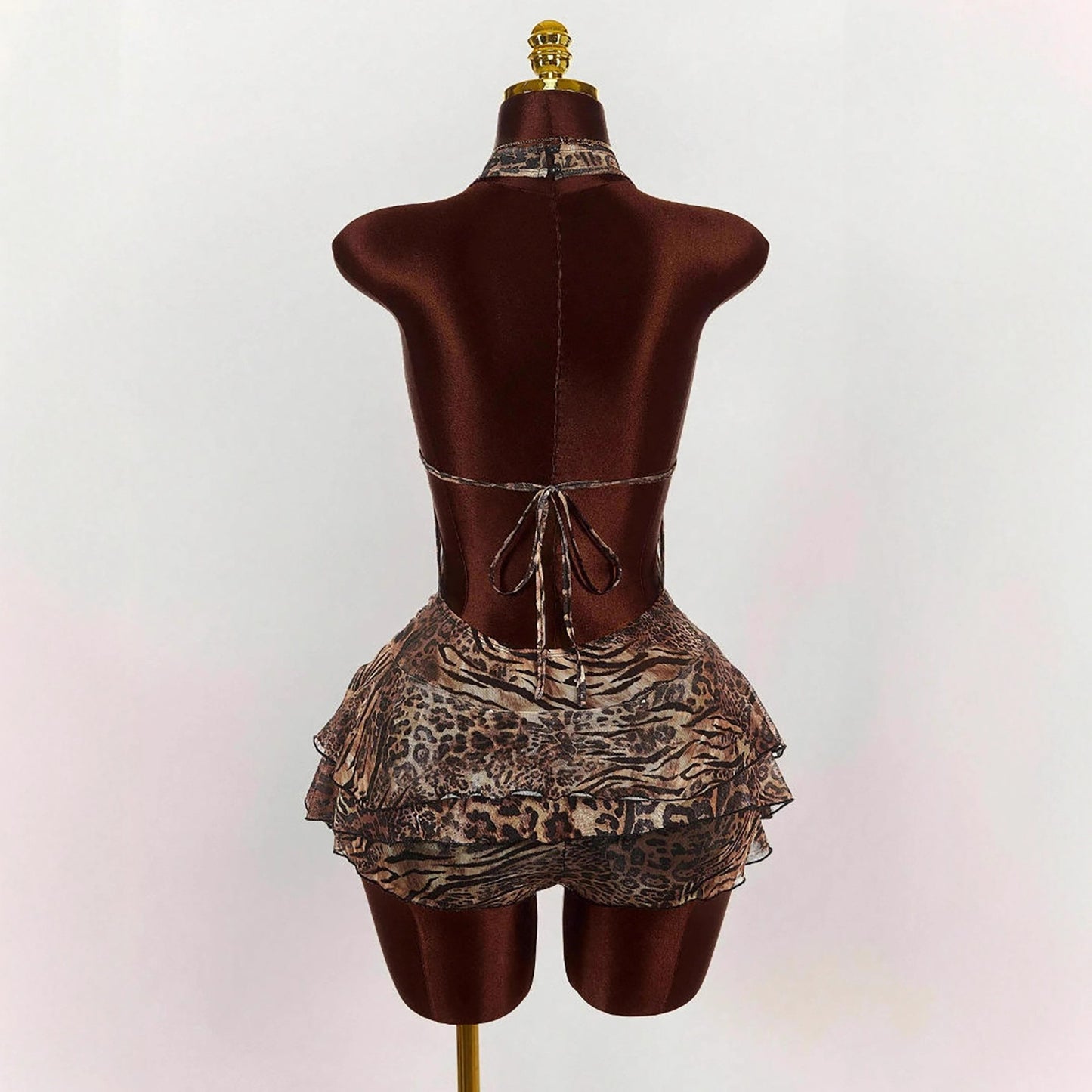 Leopard Print Halter Deep V Sexy Jumpsuits