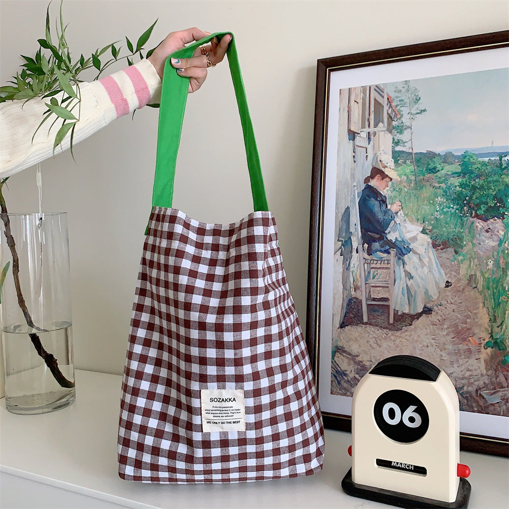 Canvas Female Check One College Art Shoulder Bags