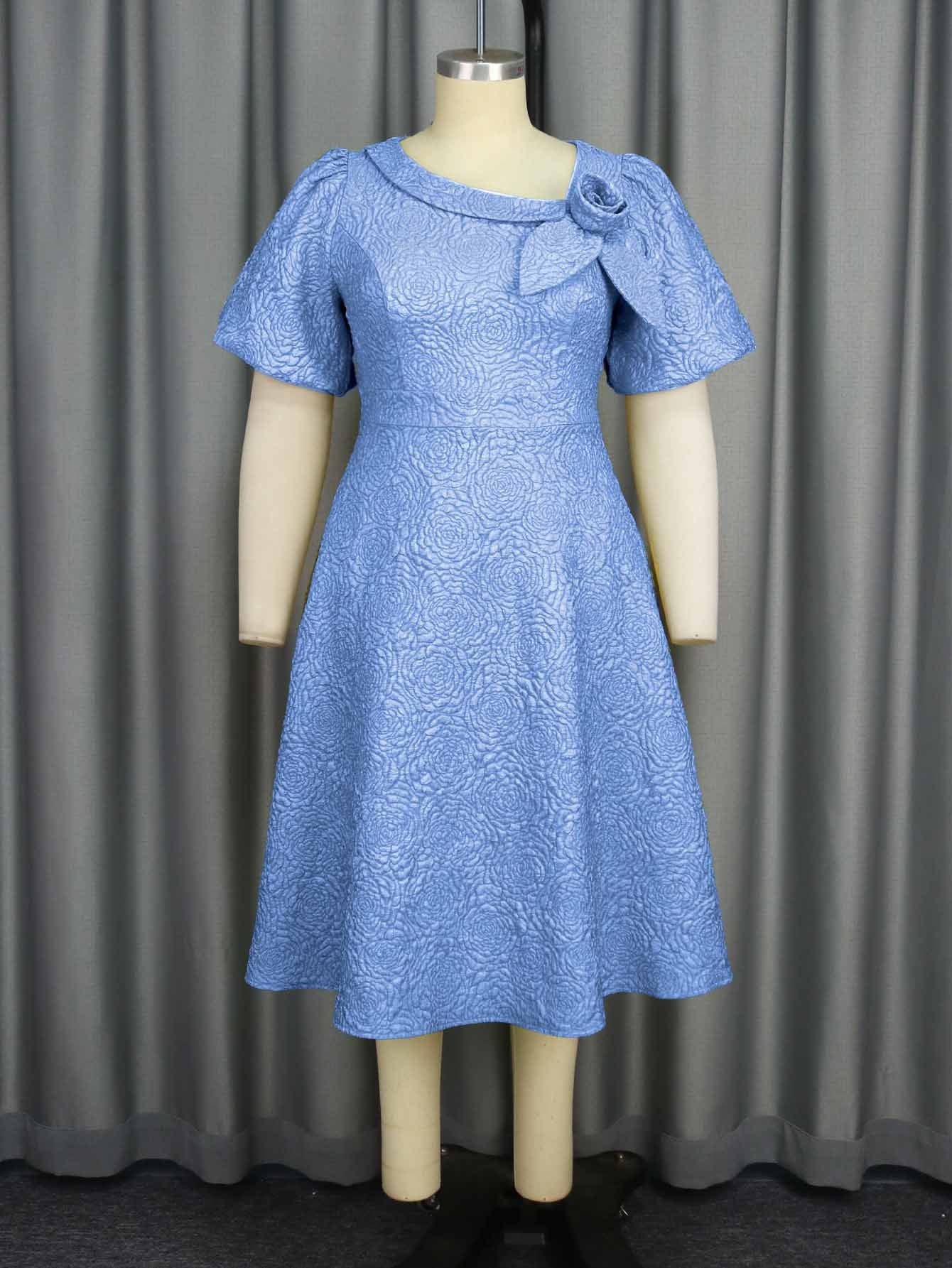 Jacquard Fabric Flowers Dress African A- Dresses