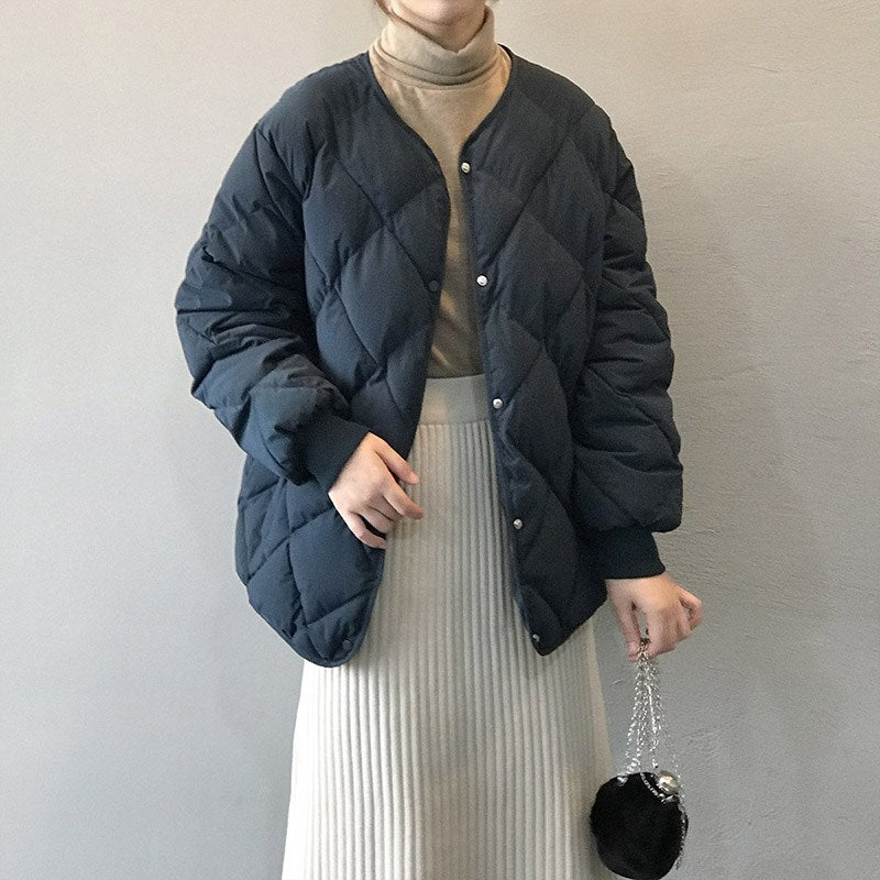 Women's Collarless Rhombus Down Korean Loose-fitting Lightweight Coats