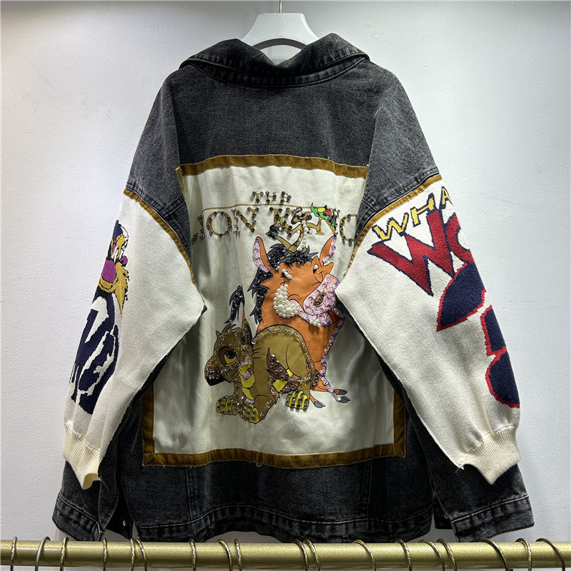 Women's Sleeve Design Stitching Fashion Bead Wide Jackets