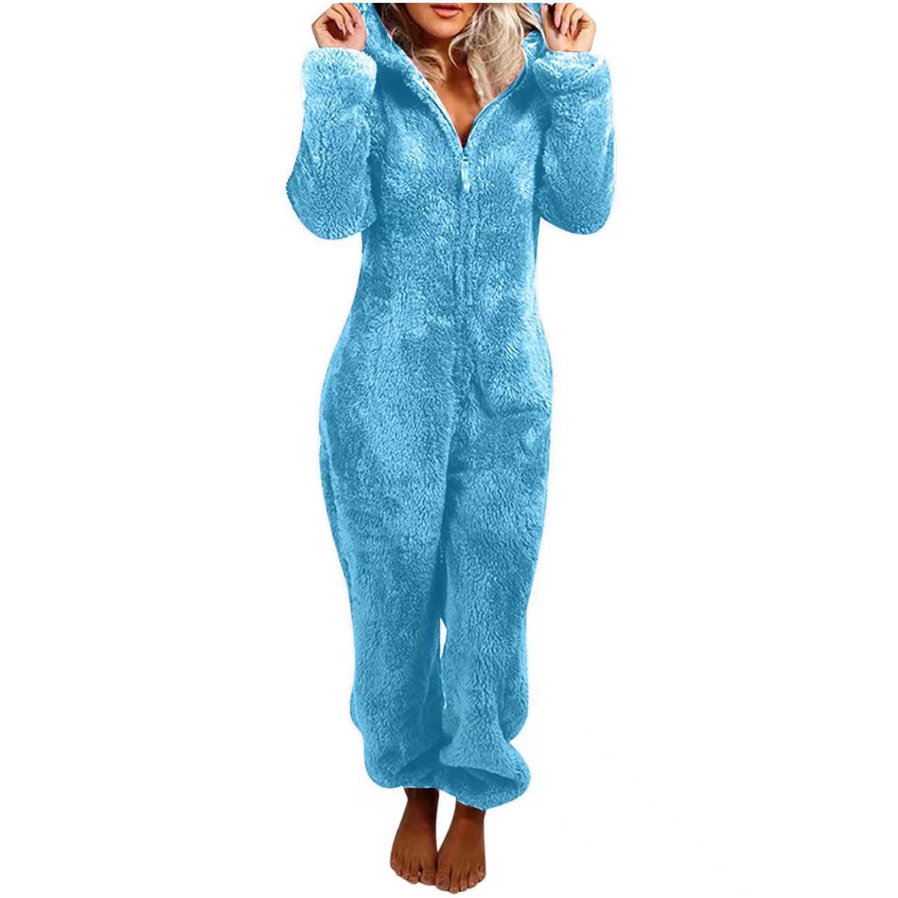 Fleece-lined Thickened Furry Hooded Pajamas Fashion Suits