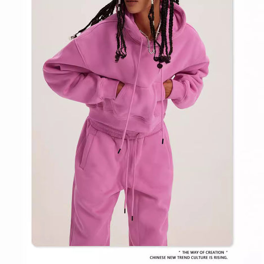 Women's Casual Fashion Solid Color Pullover Drawstring Suits