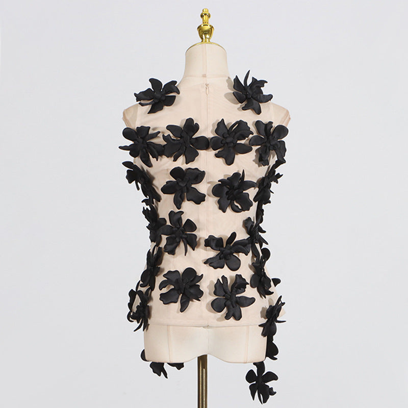 Fashion Three-dimensional Flower Mesh Design Sleeveless Vests