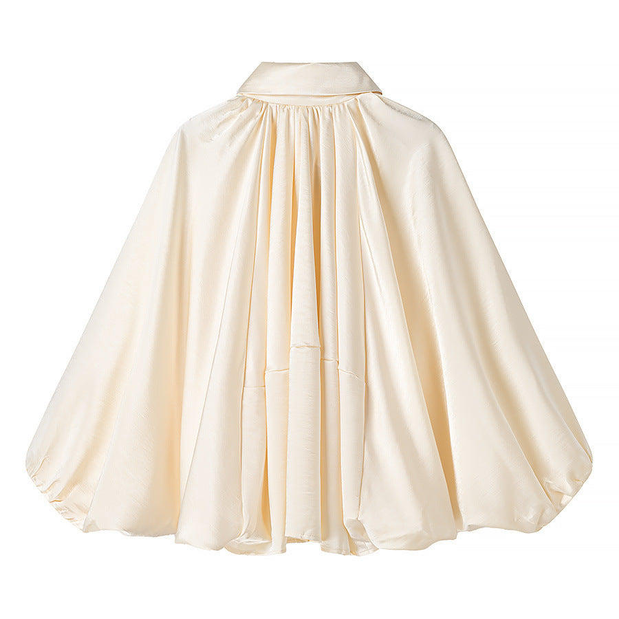 Women's Graceful Fashionable Lapel Lantern Sleeve Silk Blouses