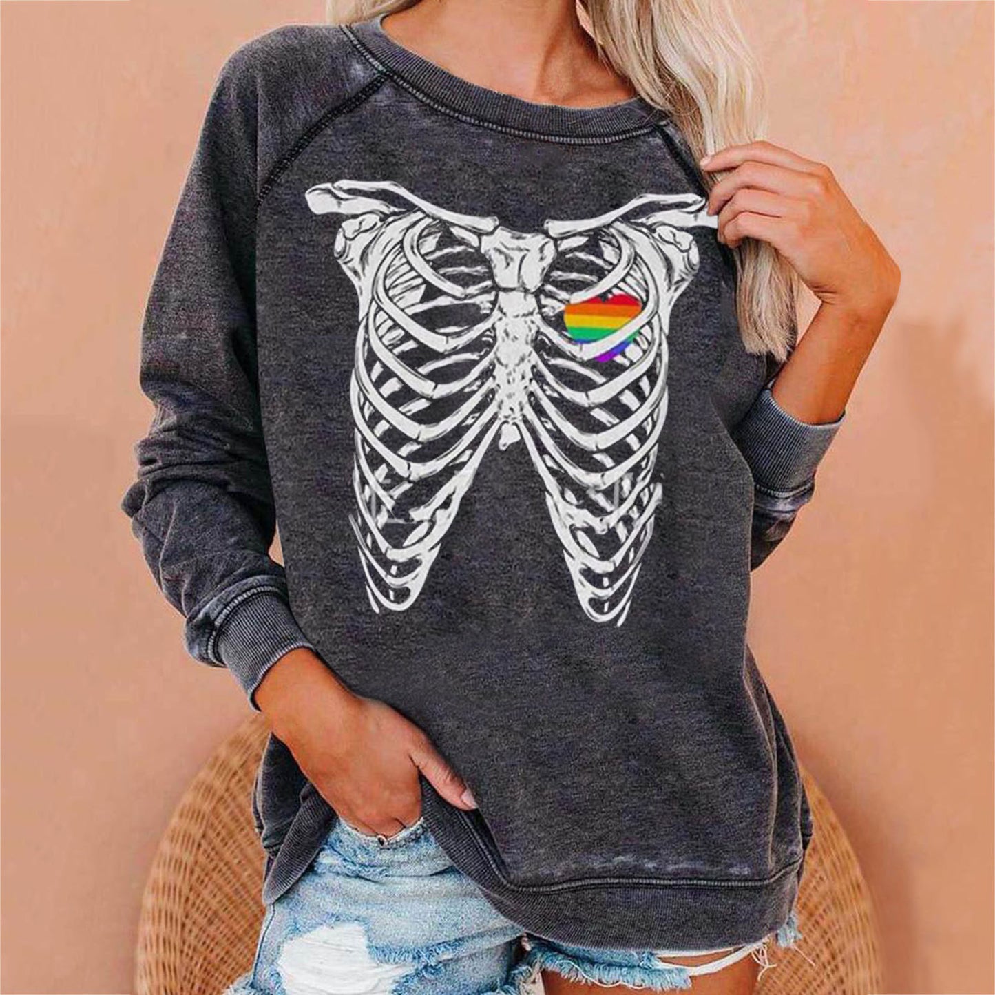Women's Winter Loose Halloween Skull Funny Printed Women's Sweater, Sweater