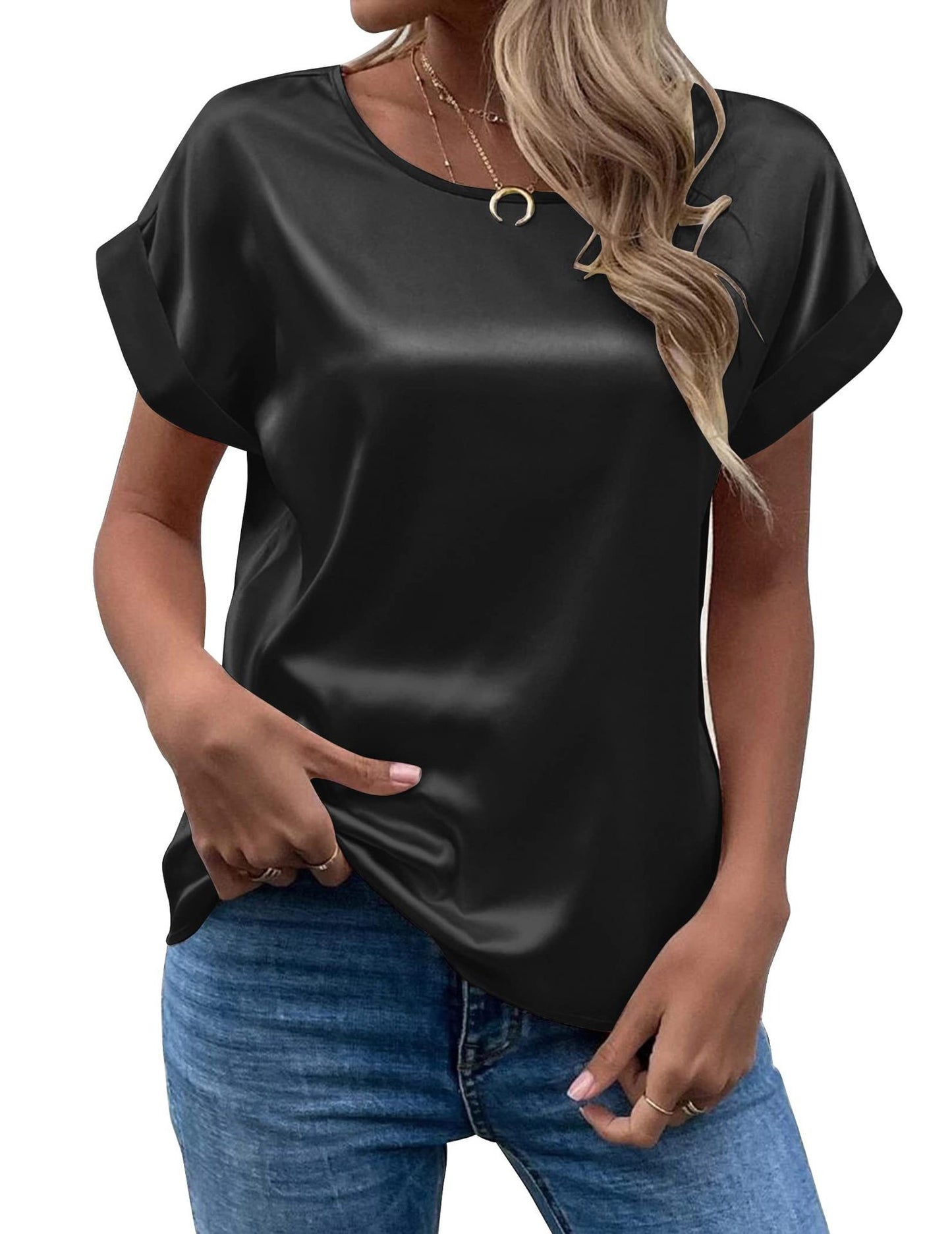 Women's Short-sleeved Satin Shirt Loose-fitting Casual Women's T-shirt
