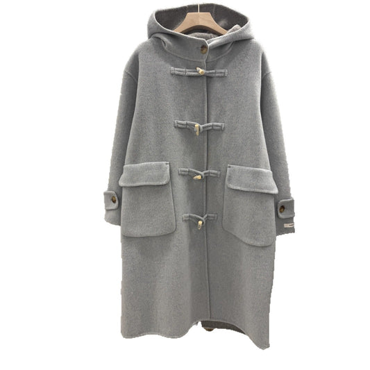 Women's Button Double-sided Wool Overcoat Loose Hooded Alpaca Coats