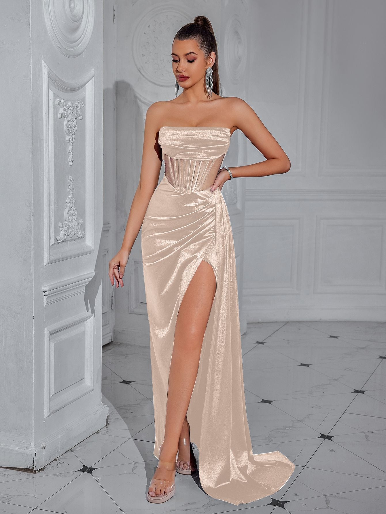 Women's Summer High-grade Dress Elastic Satin Fabric Dresses