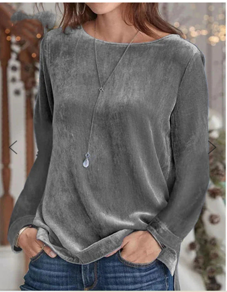 Solid Color Veet Round Neck Pullover Women's Sweater, Sweater