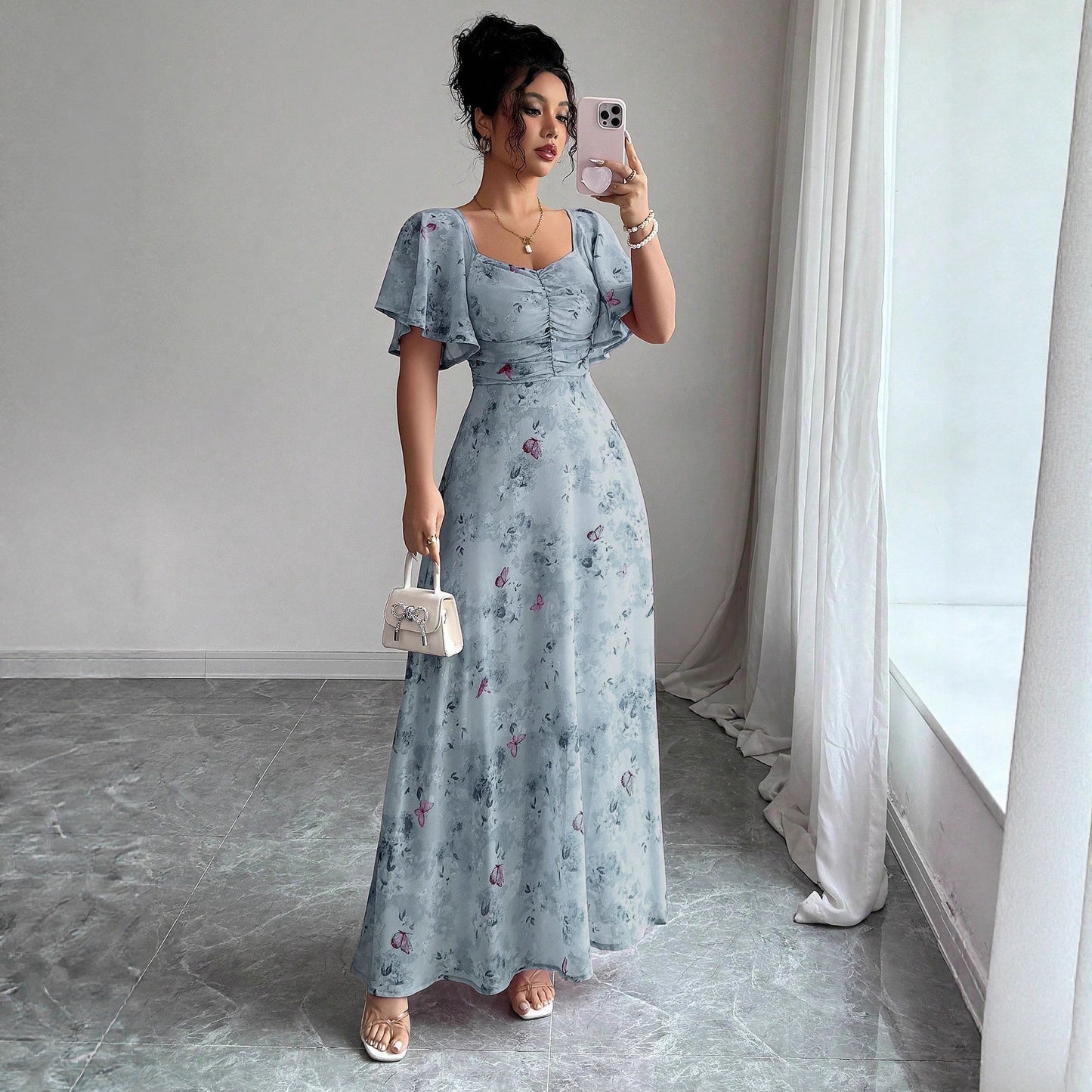 Women's Fashion Summer Floral Elegant Slimming Long Dress