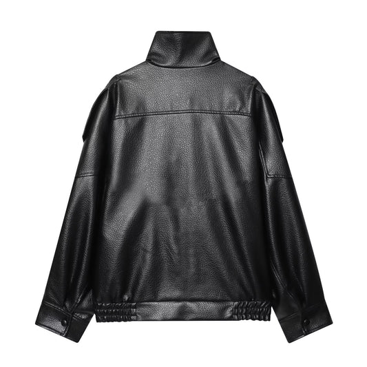 Women's Locomotive Style Fashionable Stand Collar Pocket Faux Jackets