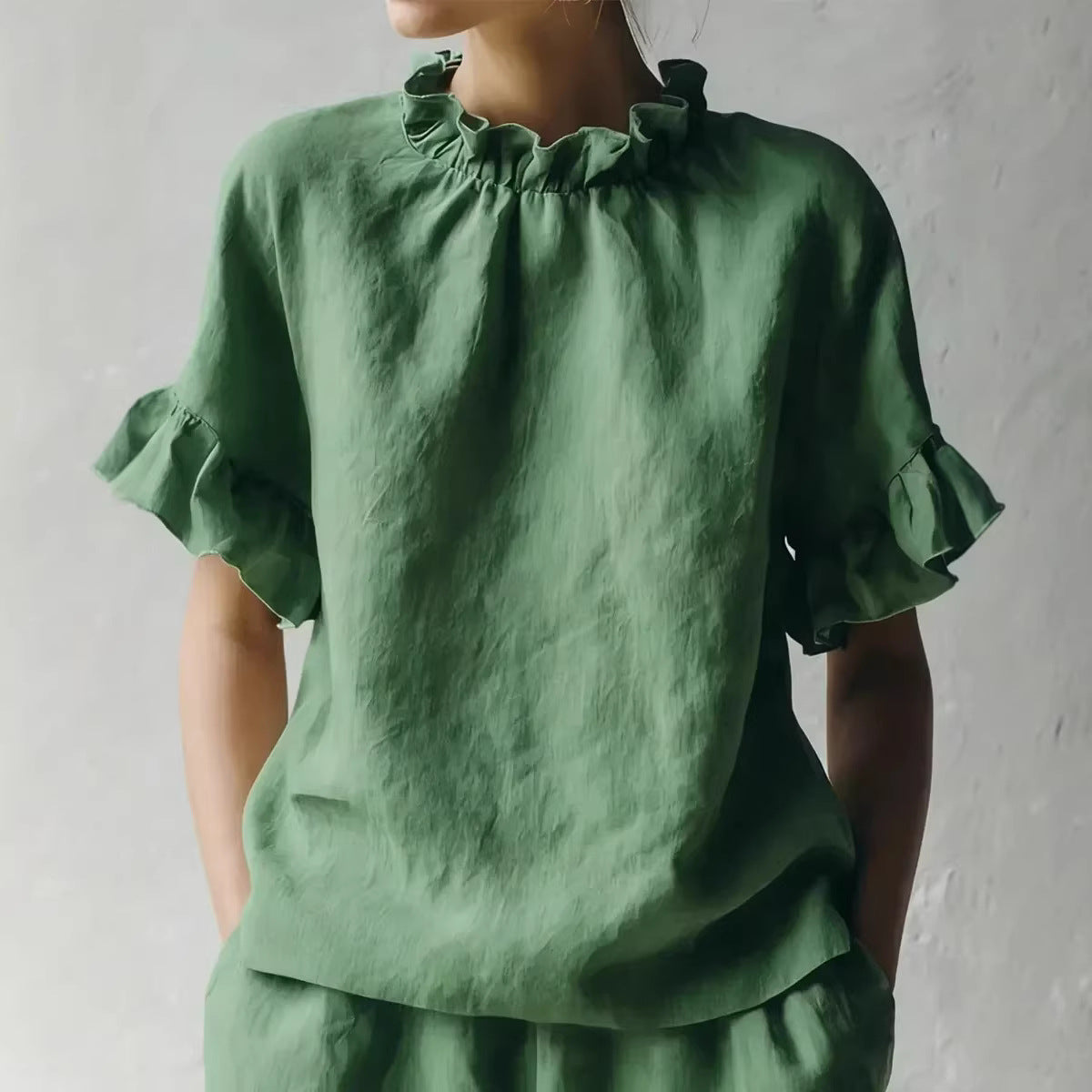 Women's Solid Color Casual Loose Lotus Leaf Short-sleeved Women's T-shirt