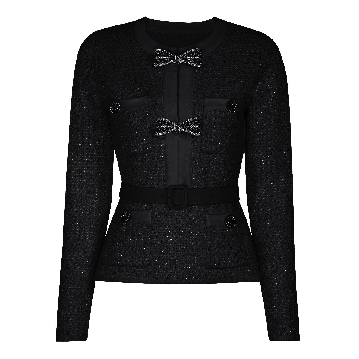 Quality Beaded Belt Slimming Long Sleeve Knitwear