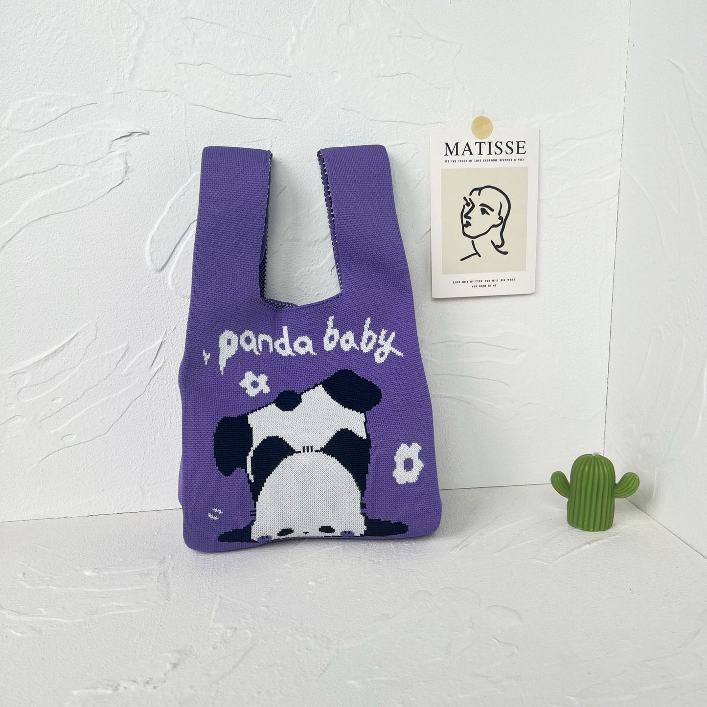Women's High-grade Panda Knitted Polyester Knit Phone Bags