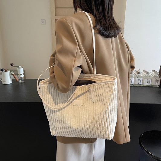 Women's Corduroy Solid Color Fashion Class Commuter Shoulder Bags