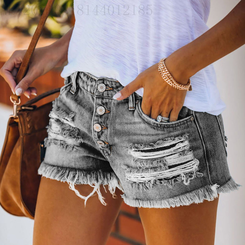 Women's Summer Ripped Tassel High Waist Breasted Women's Jeans