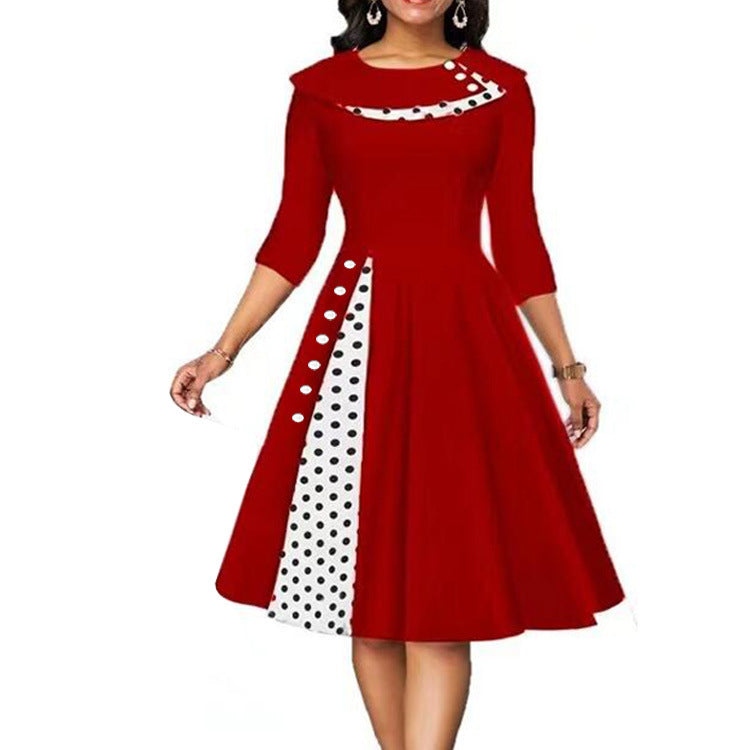 Women's Retro Polka Dot Cinched Swing Dress