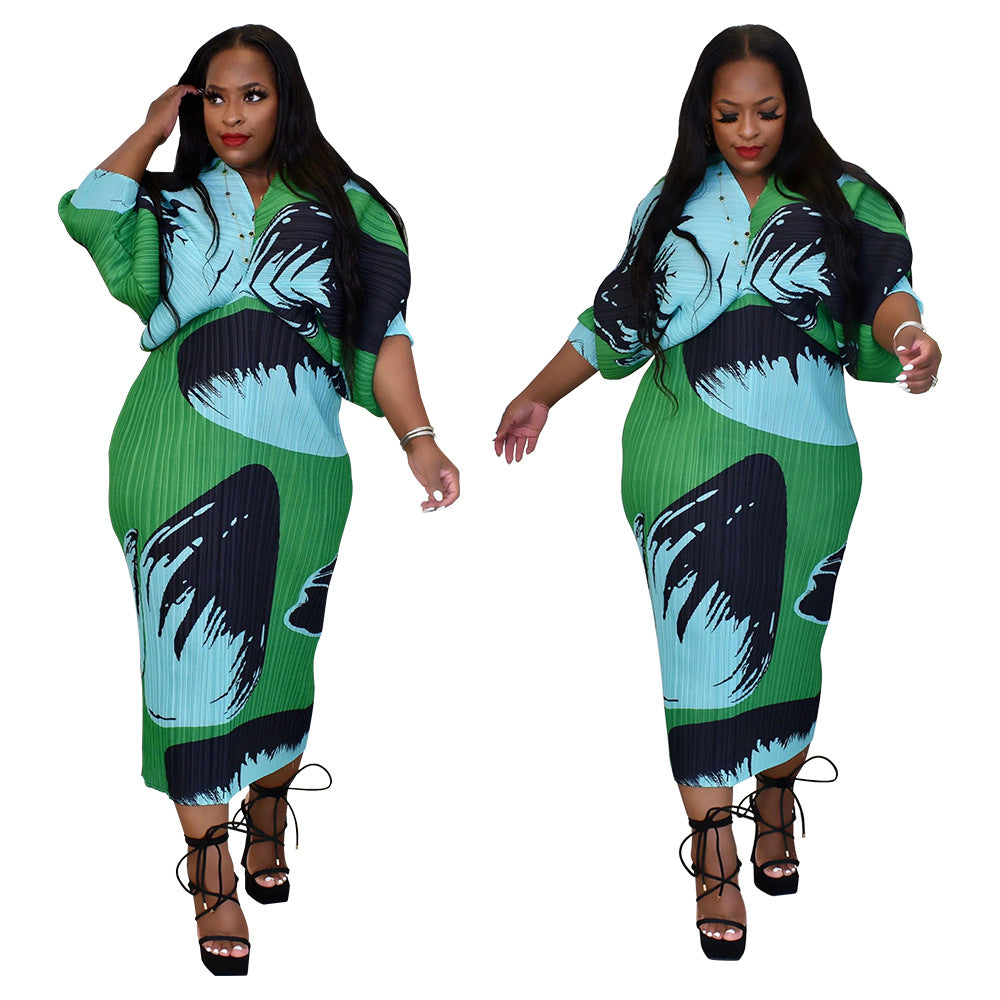 Women's Autumn Batwing Sleeve Printed Dress Dresses