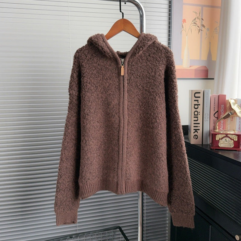 Women's Milk High-grade Loose Hooded Knit Knitwear