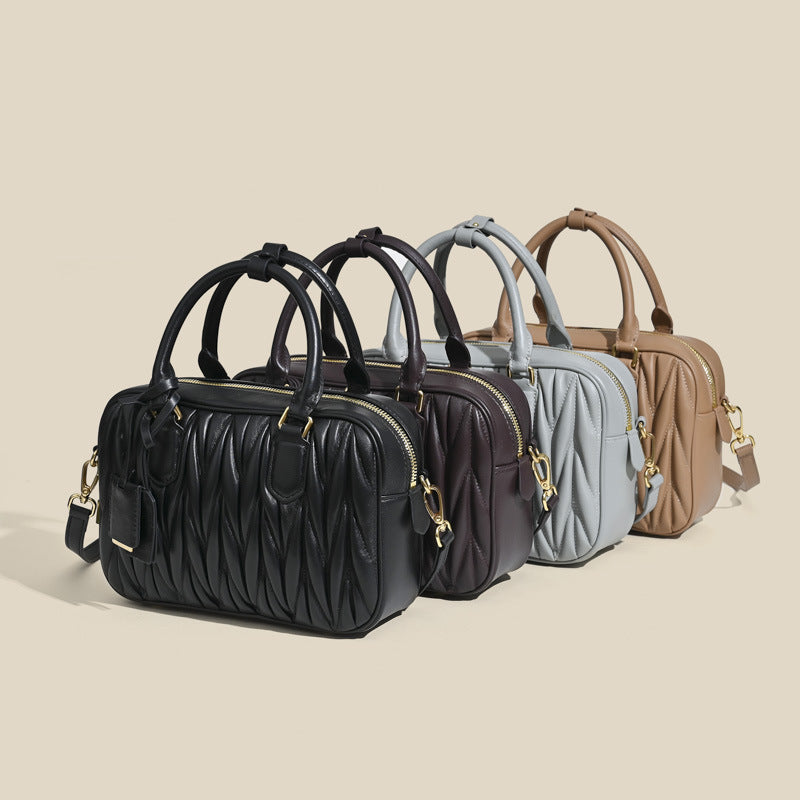 Women's Pleated Bowling Niche High-grade Boston Portable Handbags