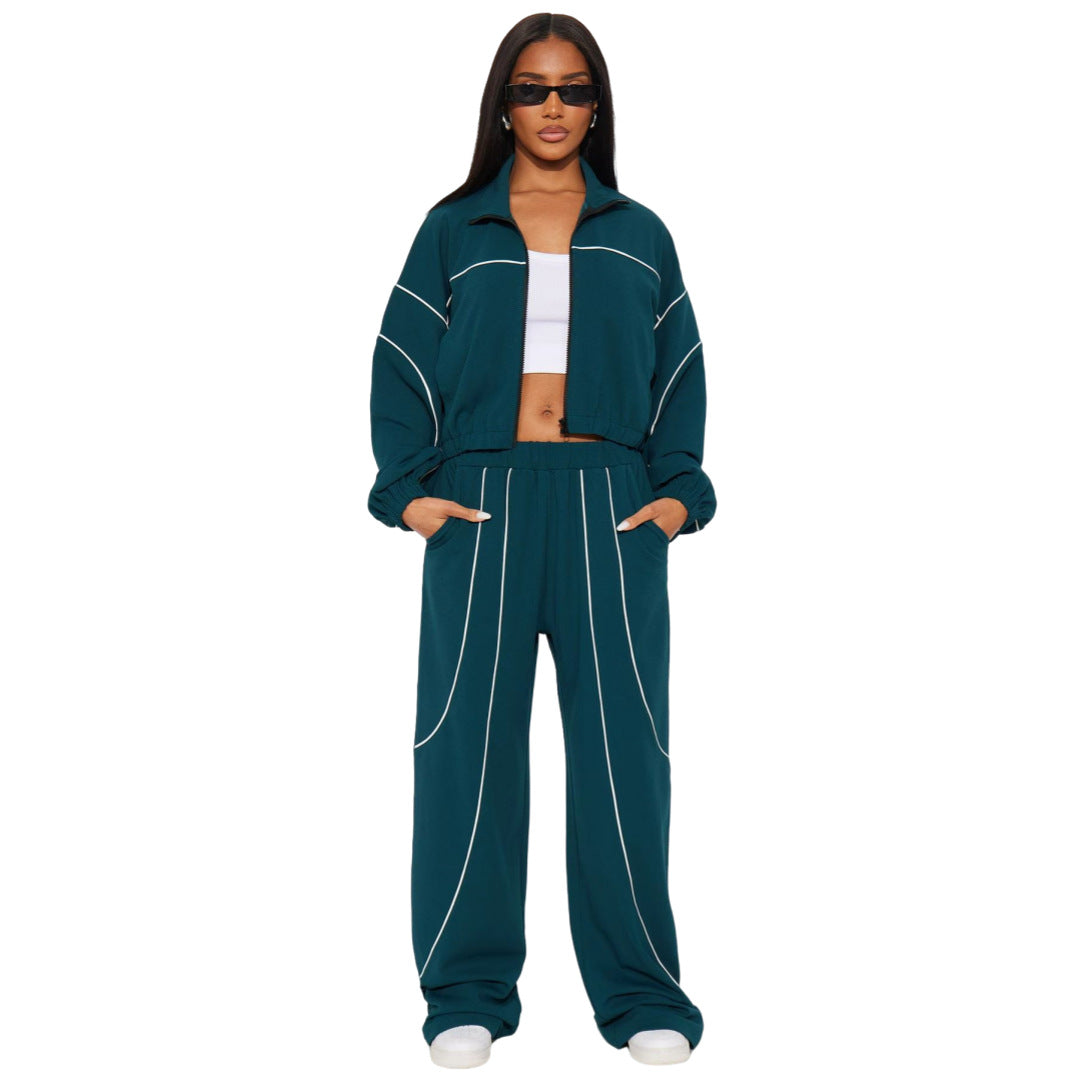 Women's Casual Wide Leg Line Color Stitching Suits