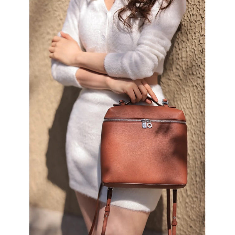 Capacity Lunch Box Retro Layer Leather Backpacks