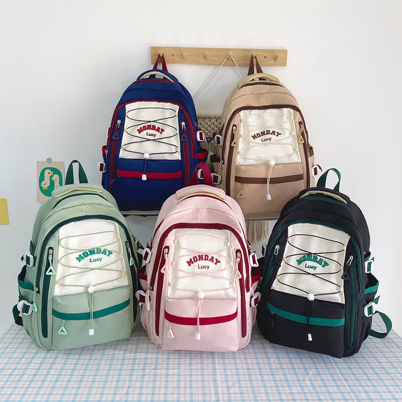 Good-looking Mori Style Contrast Color Drawstring Middle School Students' Schoolbags