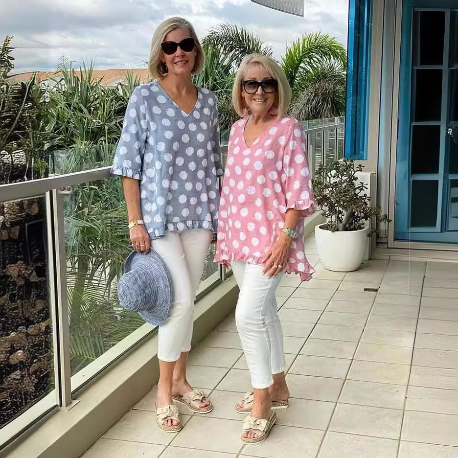 Women's Summer Sleeve Polka Dot Printed Cotton Women's T-shirt