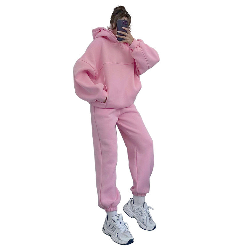 Women's Solid Color Hooded Two-piece Set Fashion Suits