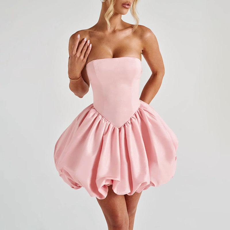 Women's Bow Tube Lantern Dress Dinner Party Dresses