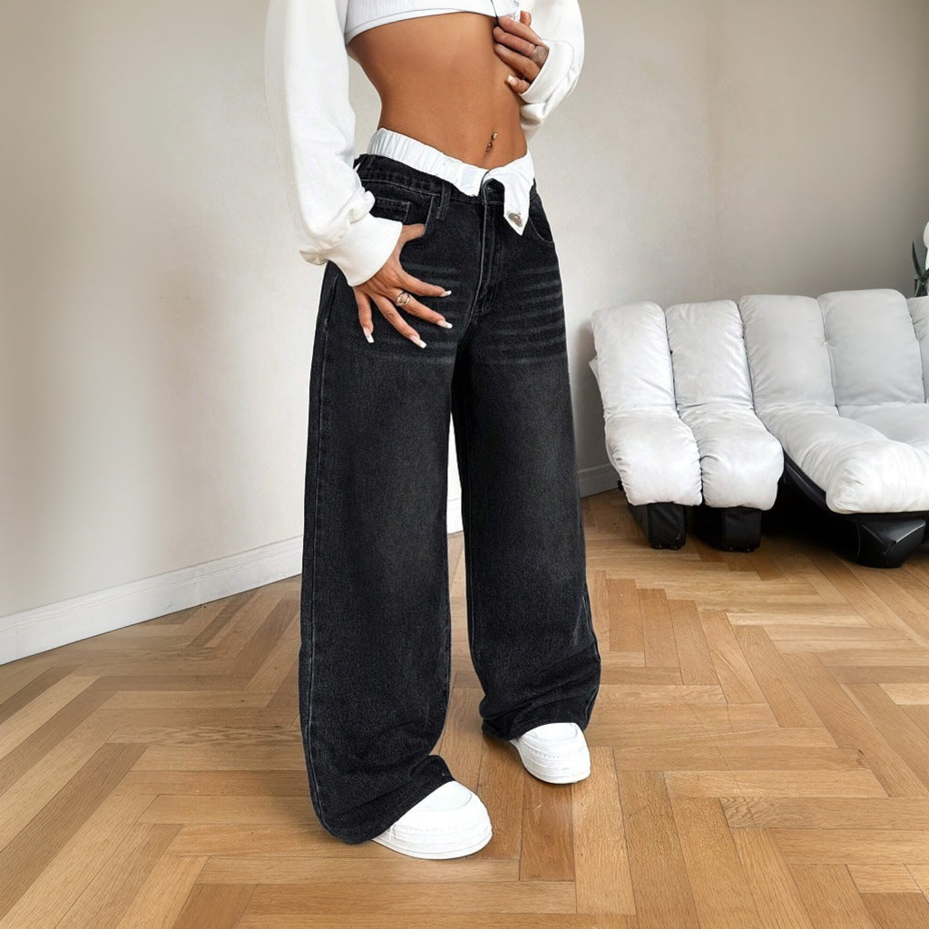 Women's Sexy Low Waist Substrate Loose Straight Jeans