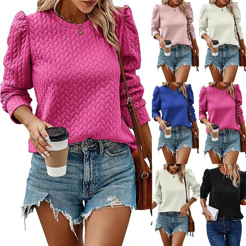 Women's Round Neck Bubble Long Sleeve Air Sweaters