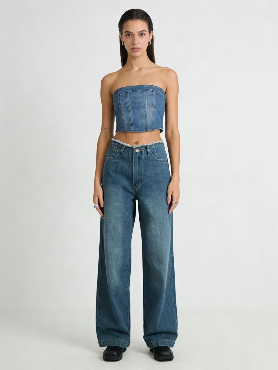 Women's Retro Creasing High Waist Distressed Loose Pants