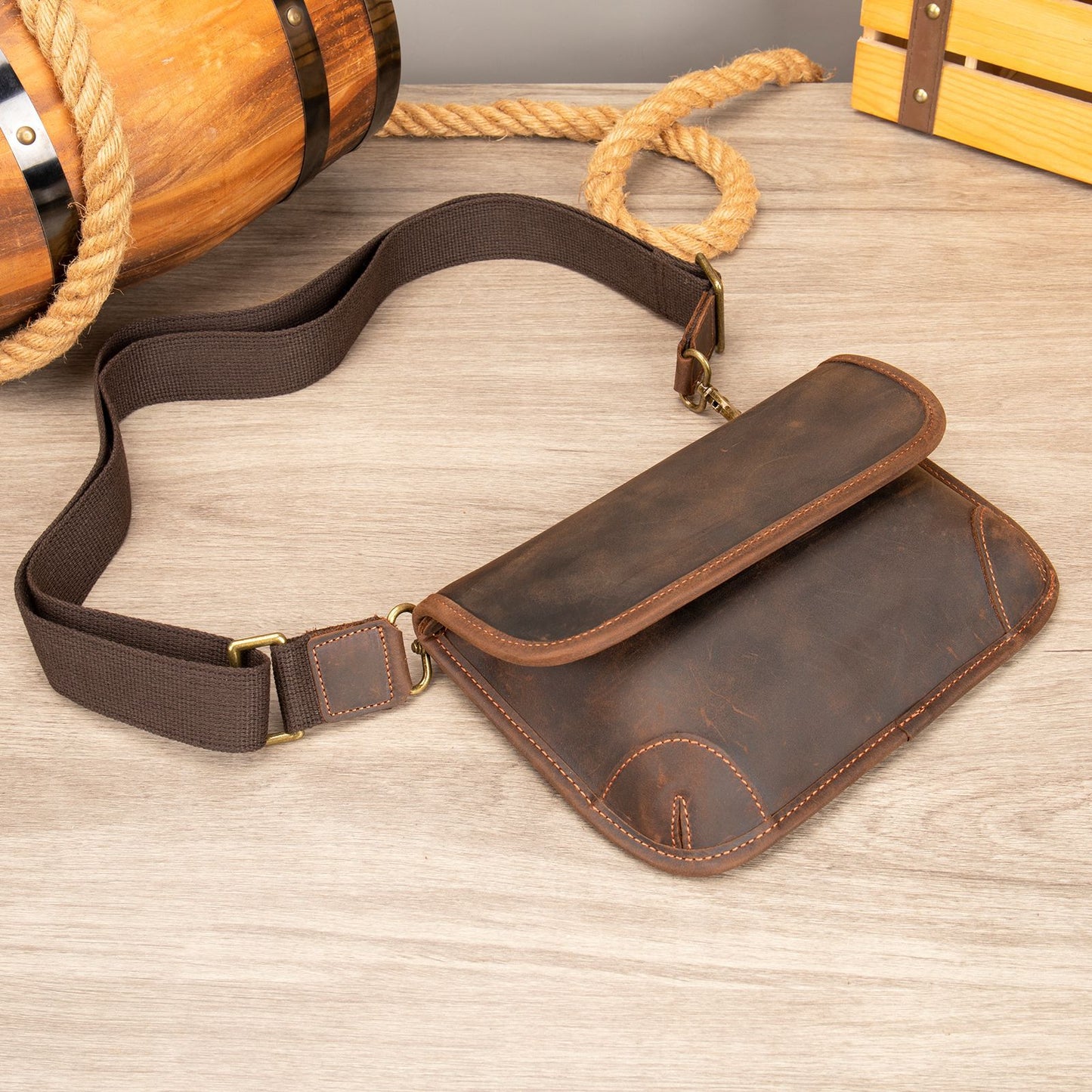 Men's Trendy Stylish Mobile Motorcycle Crazy Horse Men's Shoulder Bags