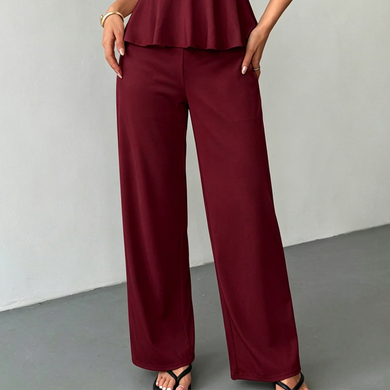 Women's Set Sleeveless Trousers Solid Color Old Tops