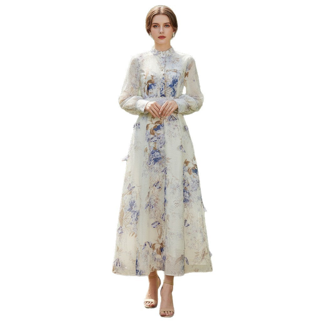 Women's Style Printed Long Sleeve Slimming Temperament Dresses