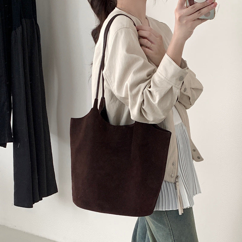 Capacity Leather Niche Retro Commuter Frosted Shoulder Bags