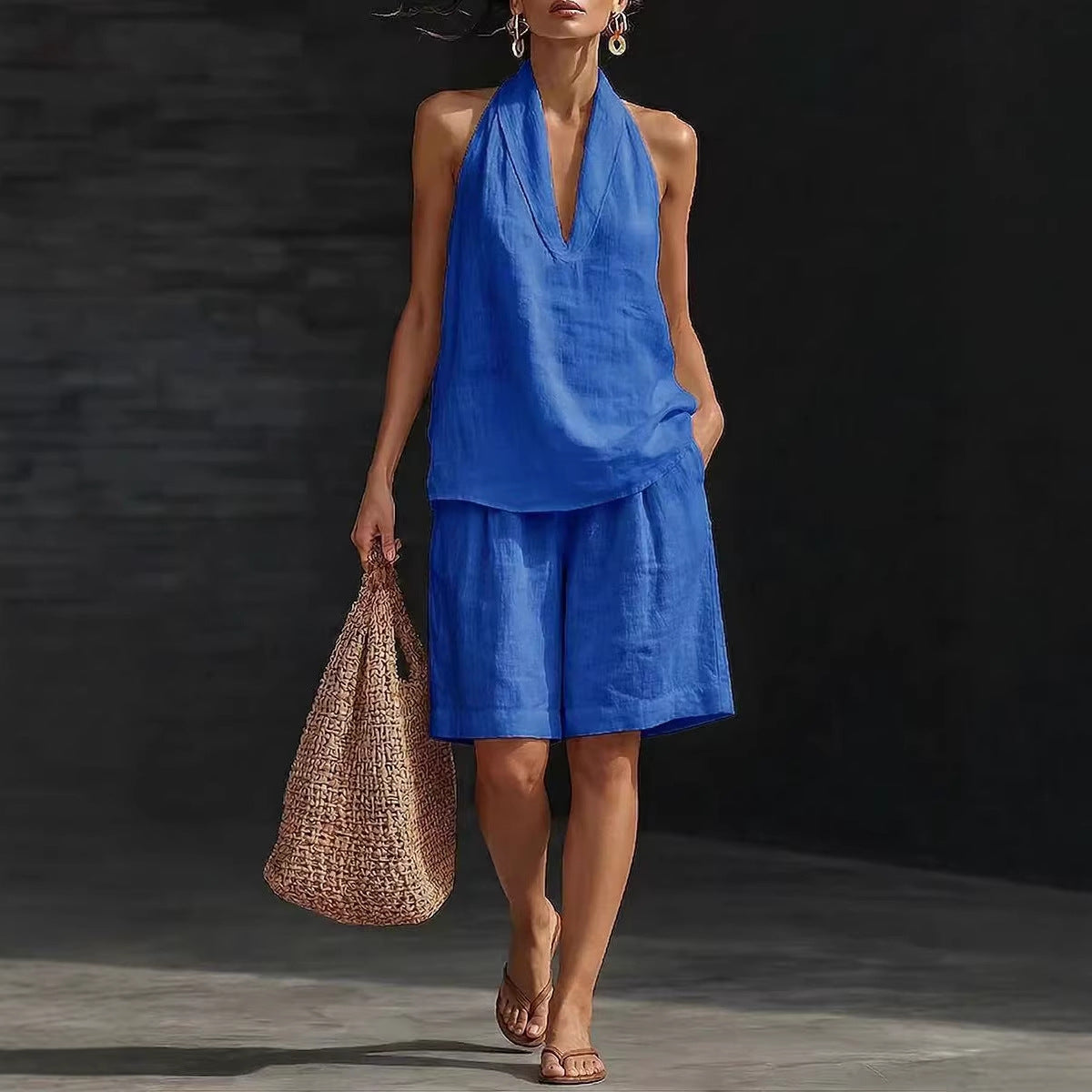 Pretty Casual Women's Halter Sleeveless Set Fashion Casual Suit