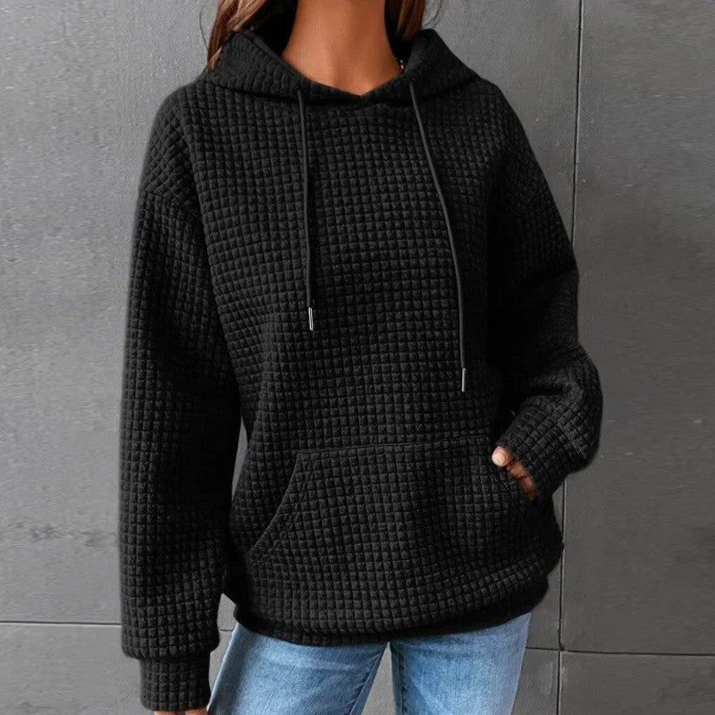 Women's Waffle Round Neck Long-sleeved Solid Color Tops