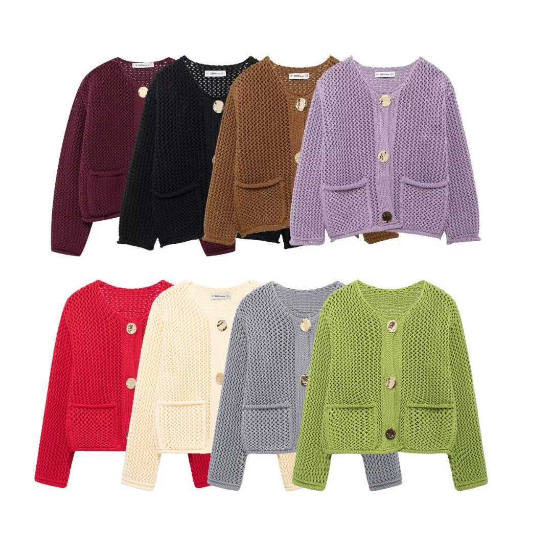 Women's Thick Needle Long Sleeve Large Buttons Sweaters