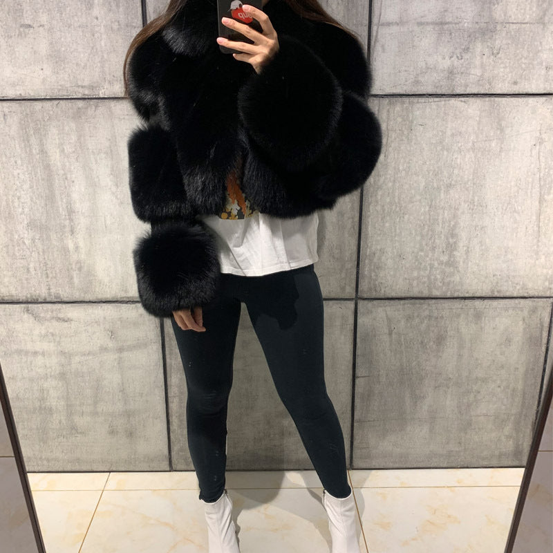 Women's Fur Imitation Stitching Lapel Artificial Coats