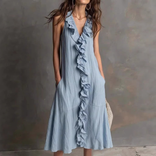 Women's Solid Color Sleeveless Cotton Linen Swing Dress