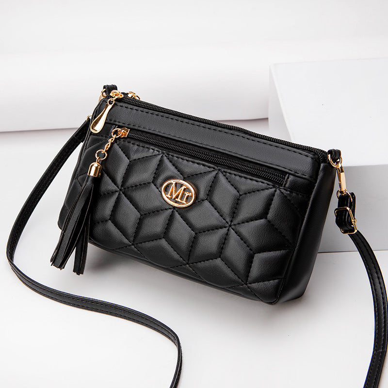 Women's Double Layer Zipper Mother Soft Leather Bags