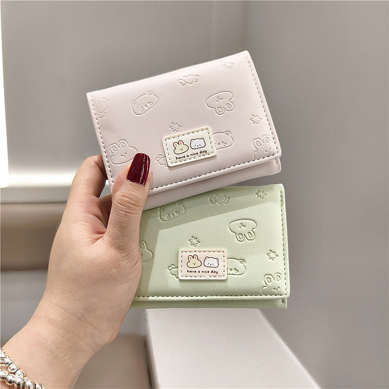 Korean Cartoon Cute Embossed Rabbit Bear Ladies Wallets