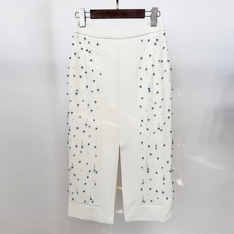 Stylish Glamorous Bead Split Two-piece Set Fashion Casual Suit