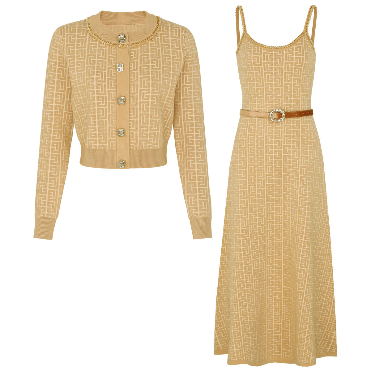 Women's Quality Fashion Knitted Popular Chain Belt Dresses