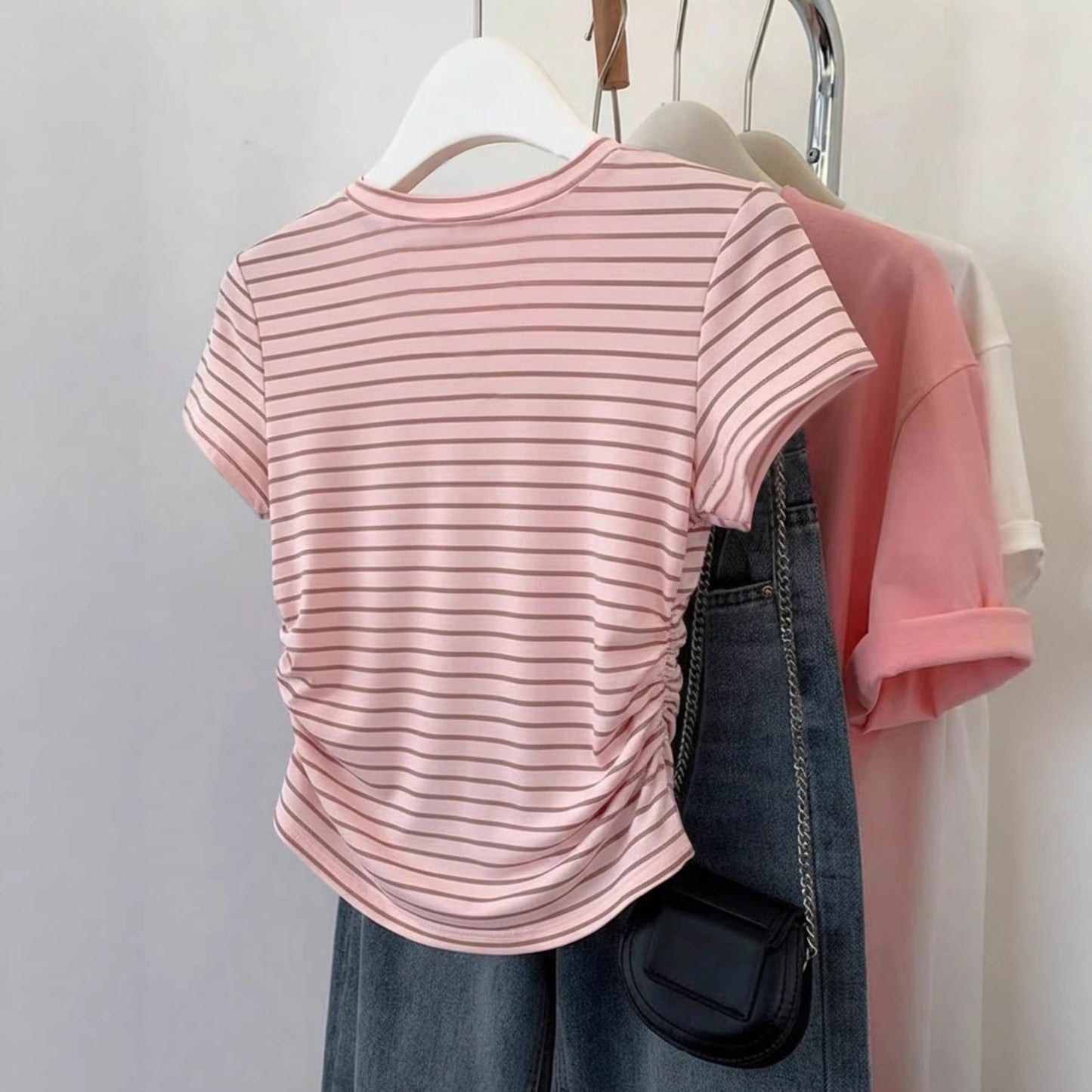Women's Summer Casual Round Neck Sleeve Waist Women's T-shirt